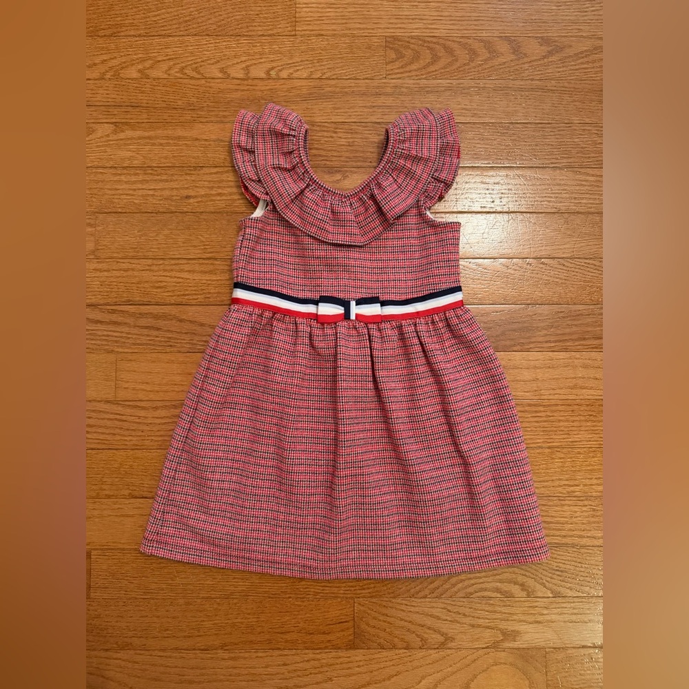 Janie and Jack Red White and Blue Houndstooth Ruffle Dress